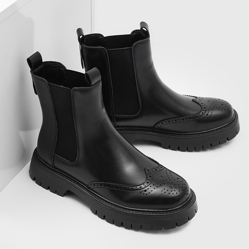 Men'S Shoes Brogues - Bottes en cuir véritable pour hommes,