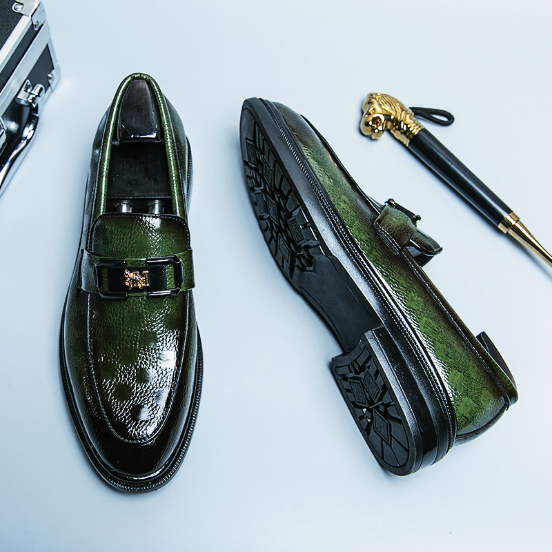 Men Shoes Official - Chaussures en cuir pointues émeraude de