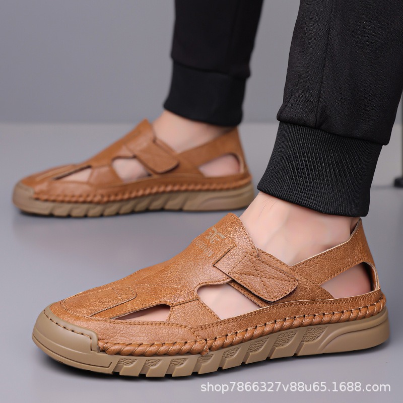 Sandales en cuir perforées pou - Men Shoes Velcro avis et prix