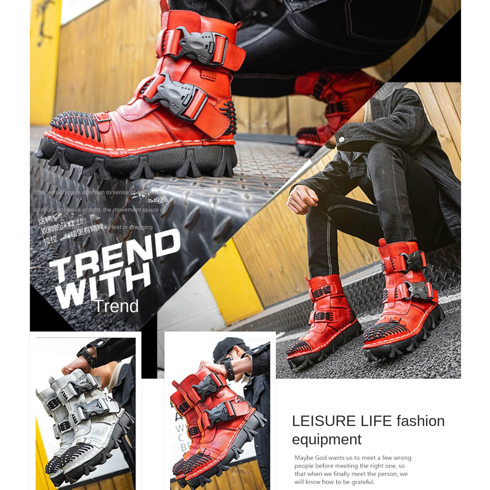 Bottes de moto en cuir véritab - Men Shoes Red avis et prix